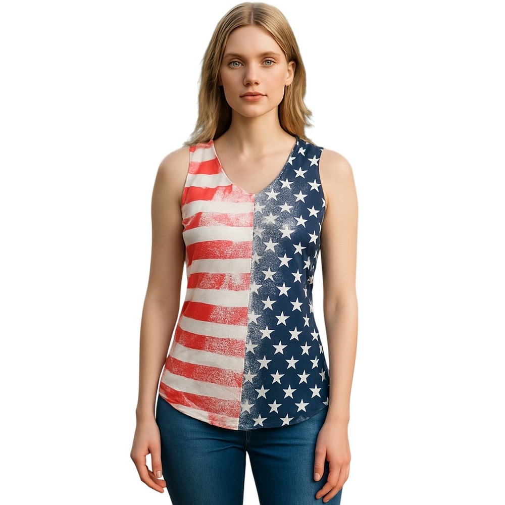 Tank Top Long V-neck Distressed American Flag design size small (1-4NWT0008)